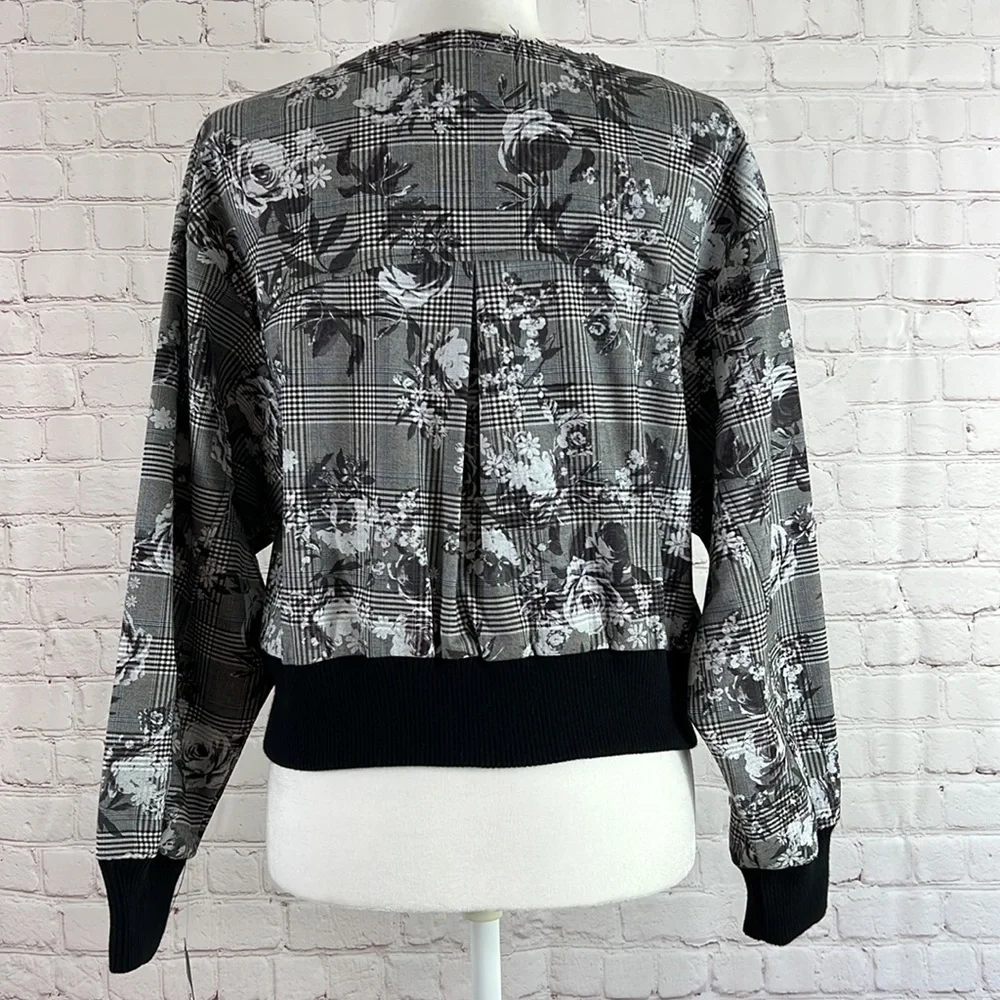 Rachel Roy Baldwin Floral Check Bomber Jacket Size Large - Picture 4 of 16